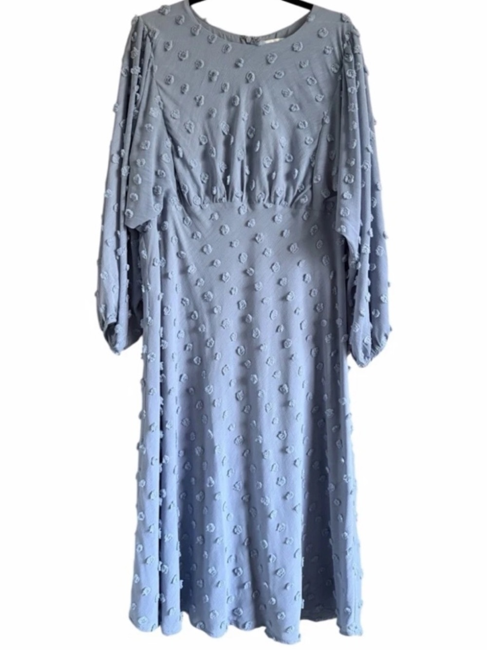 Anthropologie Eri + Ali Powder Blue Textured Long Sleeve Midi Dress NWT Size 16